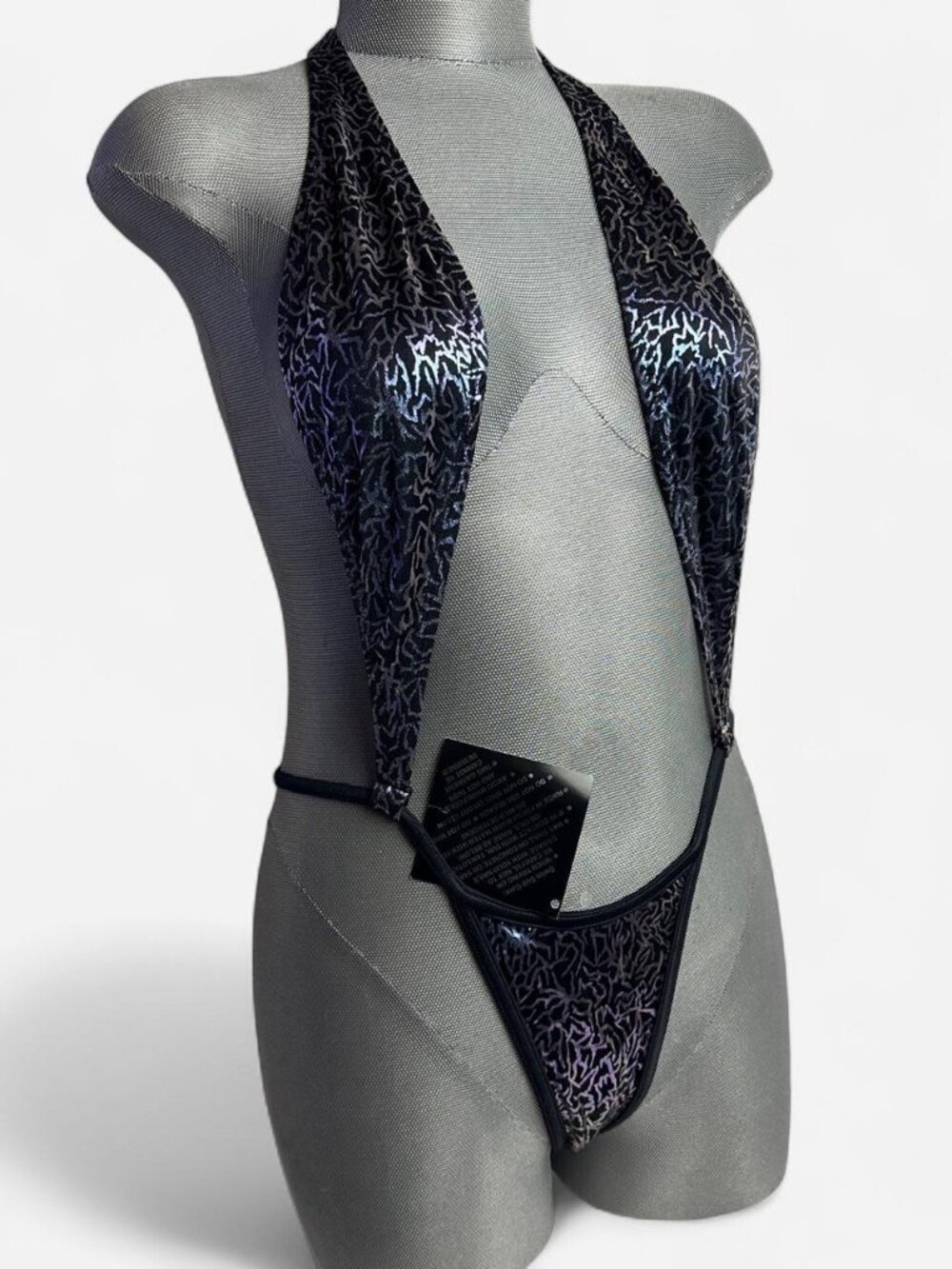 Vintage Breakers black & purple iridescent leopard print monokini Medium
